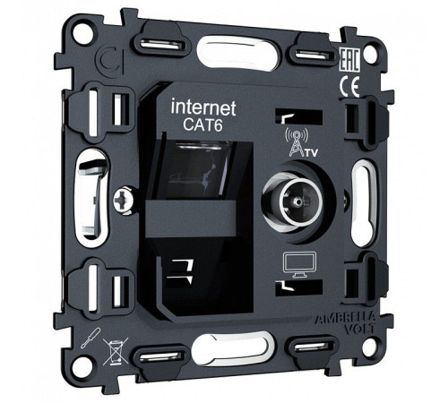 Механизм ТВ-розетки оконечные и розетки Ethernet RJ-45 со шторкам Ambrella Volt QUANT VM195