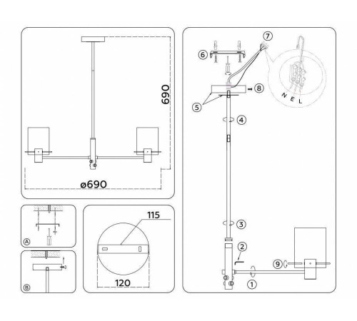 Люстра на штанге Ambrella Light HIGH LIGHT LH57041