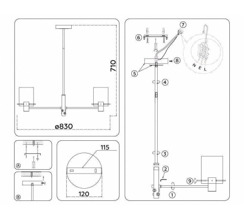 Люстра на штанге Ambrella Light HIGH LIGHT LH57043