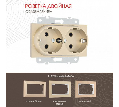 Розетка двойная с заземлением, без рамки Arte Milano am-203 203.40-2.shampan