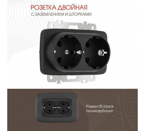 Розетка двойная с заземлением, без рамки Arte Milano am-205 205.40-2.black