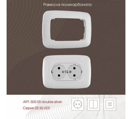 Розетка двойная с заземлением, без рамки Arte Milano am-205 205.40-2.silver