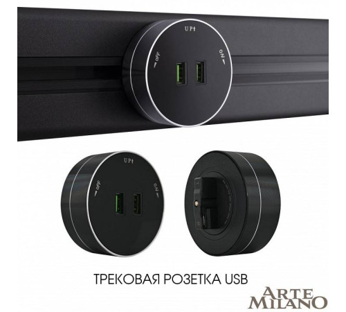 Розетка 2xUSB на треке Arte Milano Am-track-sockets 380011TS/USBx2 Black