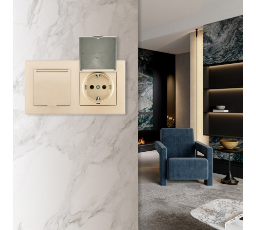 Розетка влагозащищенная с заземлением и со шторкой с крышкой Arte Milano SET06-2 SET06-2-41-1x2 shampan