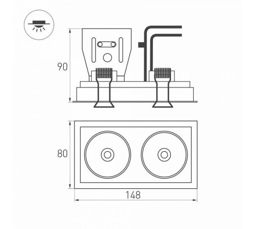 Встраиваемый светильник Arlight CL-SIMPLE-S148x80-2x9W Warm3000 (BK, 45 deg) 028151