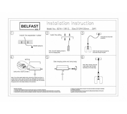 Подвесной светильник Belfast Pansy 6214-1 BR CL