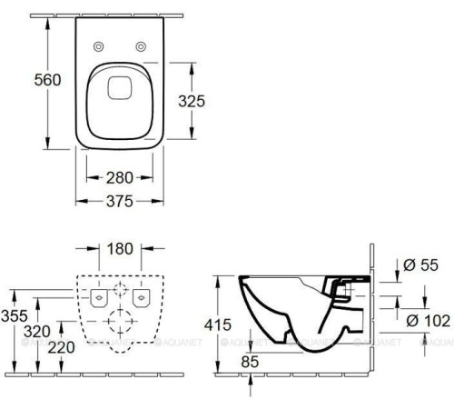 Унитаз подвесной Villeroy & Boch Venticello 375x560 мм CeramicPlus без сиденья 4611R0R1