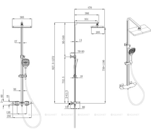Душевая система Allen Brau INFINITY 3.0 излив-водопад верхний душ 305x205 мм черный матовый 5.21030-31