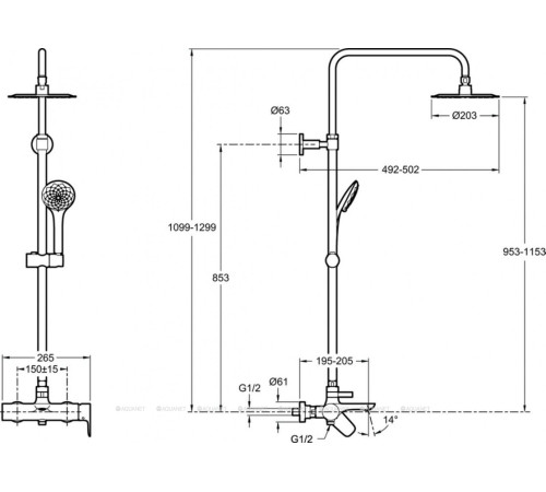 Душевая стойка Jacob Delafon Aleo хром E97825RU-4-CP