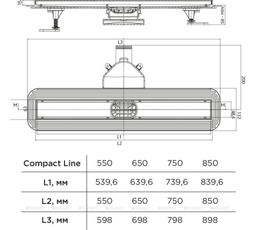 Душевой лоток Bettoserb Compact Line 550 мм черный матовый 13702509BM