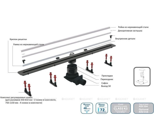 Линейный трап Pestan Confluo Slim Line 550 мм 13100032