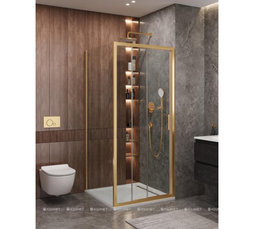 Душевой уголок Cezares Molveno AF-31 90 см брашированное золото прозрачное стекло MOLVENO-AF-31-90-C-BORO-IV