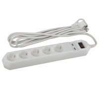 Удлинитель с выключателем Эра  USF-5es-1.5m-USB-W