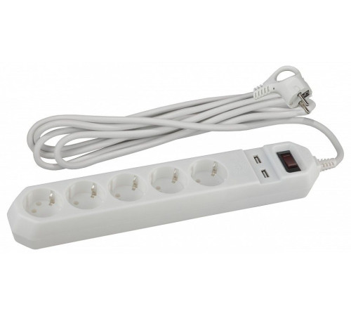 Удлинитель с выключателем Эра USF-5es-1.5m-USB-W