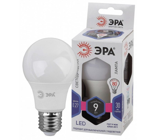 Лампа светодиодная Эра Стандарт LED A60-9W-860-E27