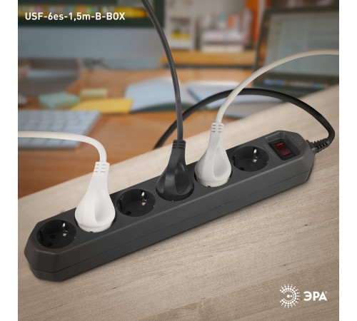 Удлинитель с выключателем Эра USF-6es-1,5m-B-BOX