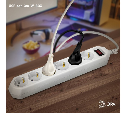 Удлинитель с выключателем Эра USF-6es-3m-W-BOX