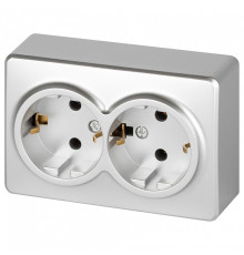 Розетка двойная с заземлением и со шторкой Эра Эра Эксперт 11-2205-03