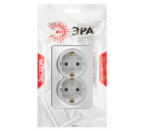 Розетка двойная с заземлением и со шторкой Эра Эра Эксперт 11-2205-03