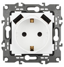 Розетка с заземлением и со шторкой и 2хUSB, без рамки Эра Эра 12 12-4109-01М