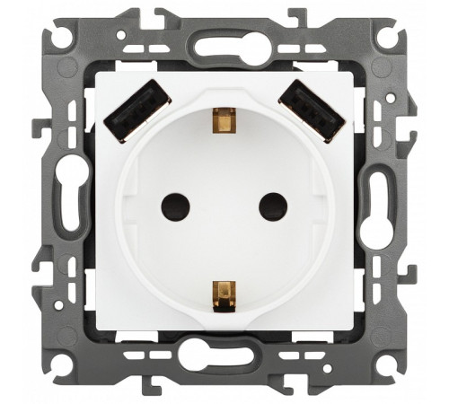 Розетка с заземлением и со шторкой и 2хUSB, без рамки Эра Эра 12 12-4109-01М
