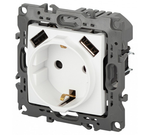 Розетка с заземлением и со шторкой и 2хUSB, без рамки Эра Эра 12 12-4109-01М