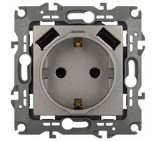 Розетка с заземлением и со шторкой и 2хUSB, без рамки Эра Эра 12 12-4109-16