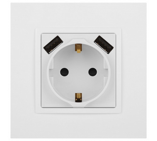 Розетка с заземлением и со шторкой и 2хUSB, без рамки Эра Эра Elegance 14-4109-01М