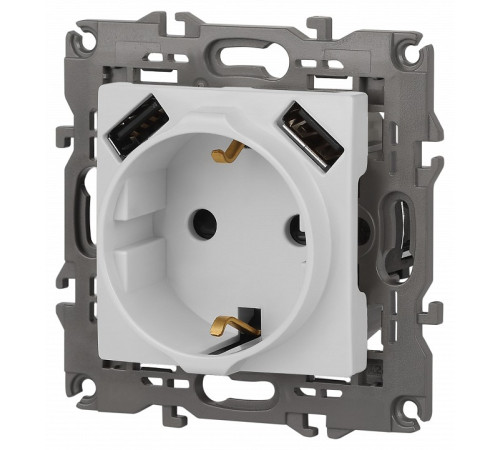 Розетка с заземлением и со шторкой и 2хUSB, без рамки Эра Эра Elegance 14-4109-01М