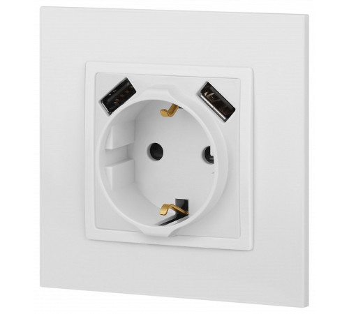 Розетка с заземлением и со шторкой и 2хUSB, без рамки Эра Эра Elegance 14-4109-01М