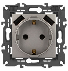 Розетка с заземлением и со шторкой и 2хUSB, без рамки Эра Эра Elegance 14-4109-16