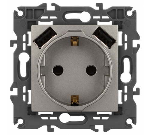 Розетка с заземлением и со шторкой и 2хUSB, без рамки Эра Эра Elegance 14-4109-16