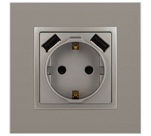 Розетка с заземлением и со шторкой и 2хUSB, без рамки Эра Эра Elegance 14-4109-16