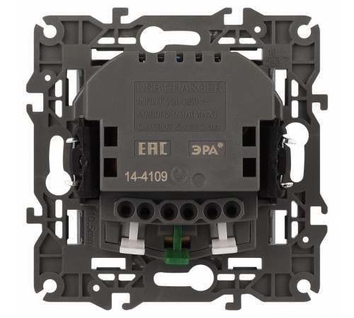 Розетка с заземлением и со шторкой и 2хUSB, без рамки Эра Эра Elegance 14-4109-16