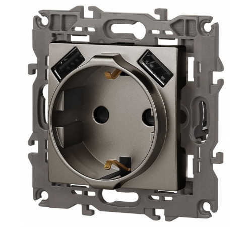 Розетка с заземлением и со шторкой и 2хUSB, без рамки Эра Эра Elegance 14-4109-16