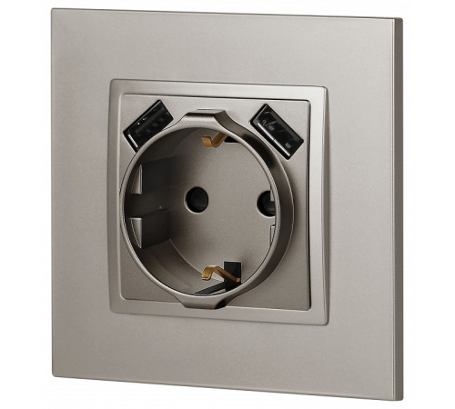 Розетка с заземлением и со шторкой и 2хUSB, без рамки Эра Эра Elegance 14-4109-16