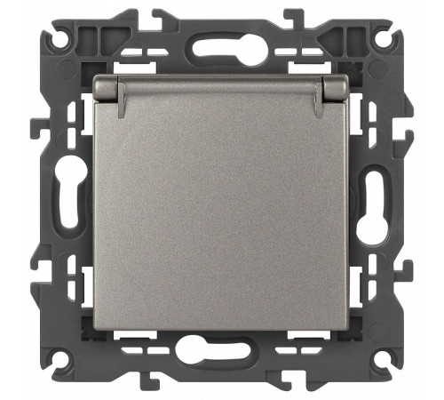 Розетка с заземлением и со шторкой, без рамки с крышкой Эра Эра Elegance 14-2103-16