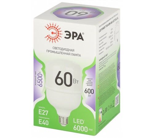 Лампа светодиодная Эра Green Line E27/E40 60Вт 6500K LED POWER T100-60W-865-E27/E40 GL