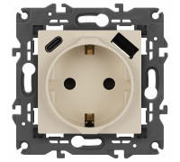 Розетка с заземлением и со шторкой и 2хUSB, без рамки Эра Эра Elegance 14-4108-02