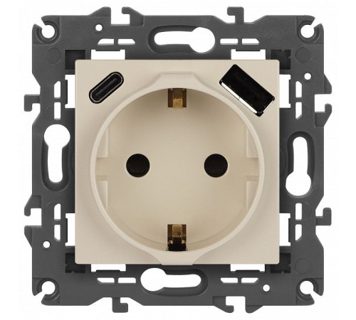 Розетка с заземлением и со шторкой и 2хUSB, без рамки Эра Эра Elegance 14-4108-02
