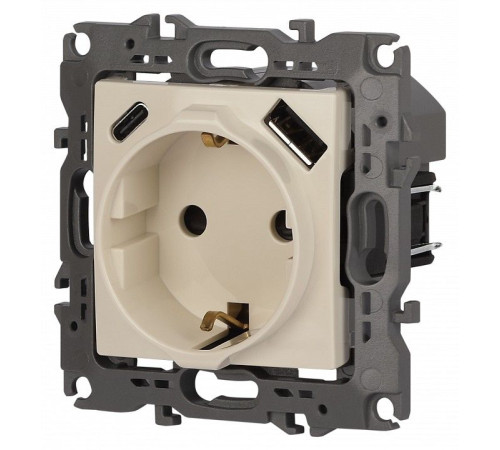 Розетка с заземлением и со шторкой и 2хUSB, без рамки Эра Эра 12 12-4108-02