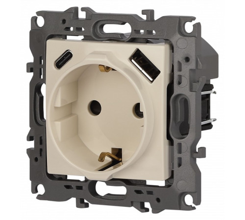 Розетка с заземлением и со шторкой и 2хUSB, без рамки Эра Эра 12 12-4108-02