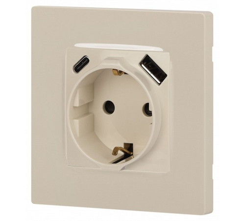 Розетка с заземлением и со шторкой и 2хUSB, без рамки Эра Эра 12 12-4108-02
