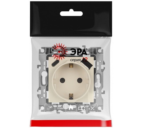 Розетка с заземлением и со шторкой и 2хUSB, без рамки Эра Эра 12 12-4108-02