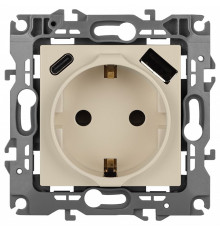 Розетка с заземлением и со шторкой и 2хUSB, без рамки Эра Эра 12 12-4108-02