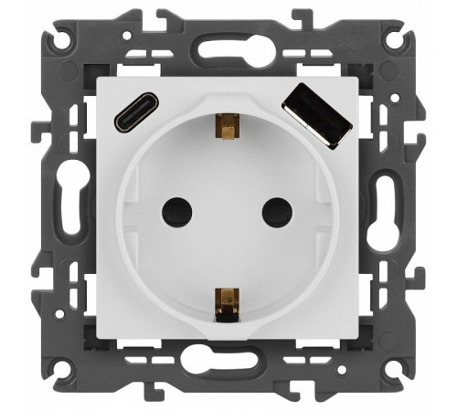 Розетка с заземлением и со шторкой и 2хUSB, без рамки Эра Эра Elegance 14-4108-01