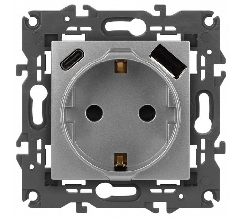 Розетка с заземлением и со шторкой и 2хUSB, без рамки Эра Эра Elegance 14-4108-03