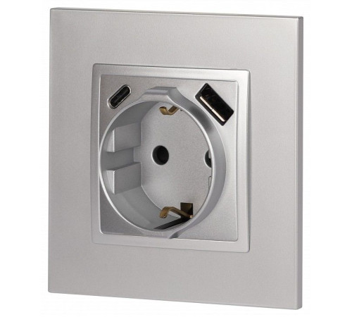 Розетка с заземлением и со шторкой и 2хUSB, без рамки Эра Эра Elegance 14-4108-03