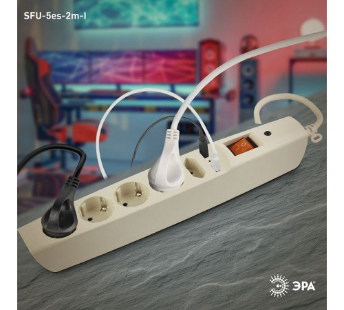 Удлинитель с выключателем Эра SFU-5es-2m-I