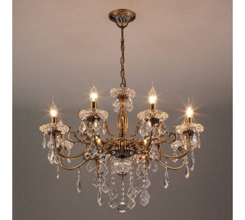 Подвесная люстра Eurosvet Elisha 3281/8 античная бронза/прозрачный хрусталь Strotskis